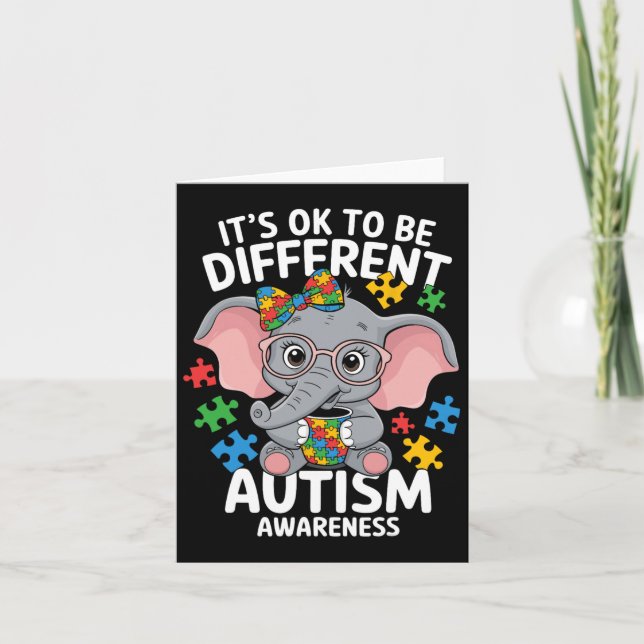 Cute Elephant Different Autism Awareness Puzzles  Card (Front)