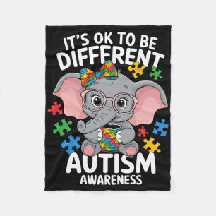 Cute Elephant Different Autism Awareness Puzzles  Fleece Blanket