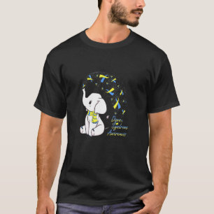 Cute Elephant Down Syndrome Awareness Yellow Blue T-Shirt