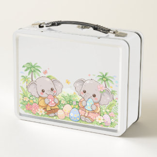 Cute Elephant Easter Illustration Metal Lunch Box