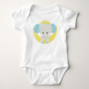 Cute Elephant, Elephant On The Moon, Crown, Stars Baby Bodysuit
