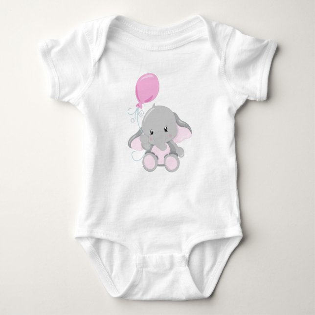 Cute Elephant, Elephant With Balloon Baby Bodysuit (Front)
