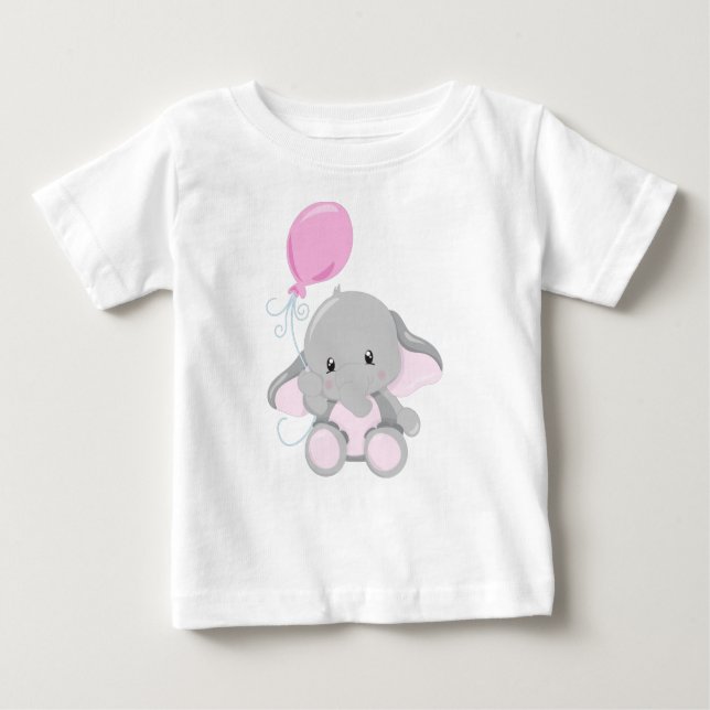 Cute Elephant, Elephant With Balloon Baby T-Shirt (Front)