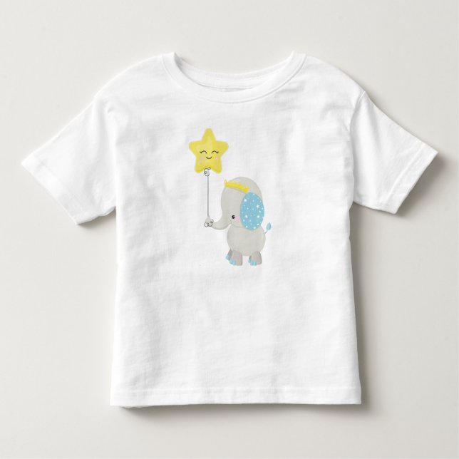 Cute Elephant, Elephant With Balloon, Crown, Star Toddler T-Shirt (Front)
