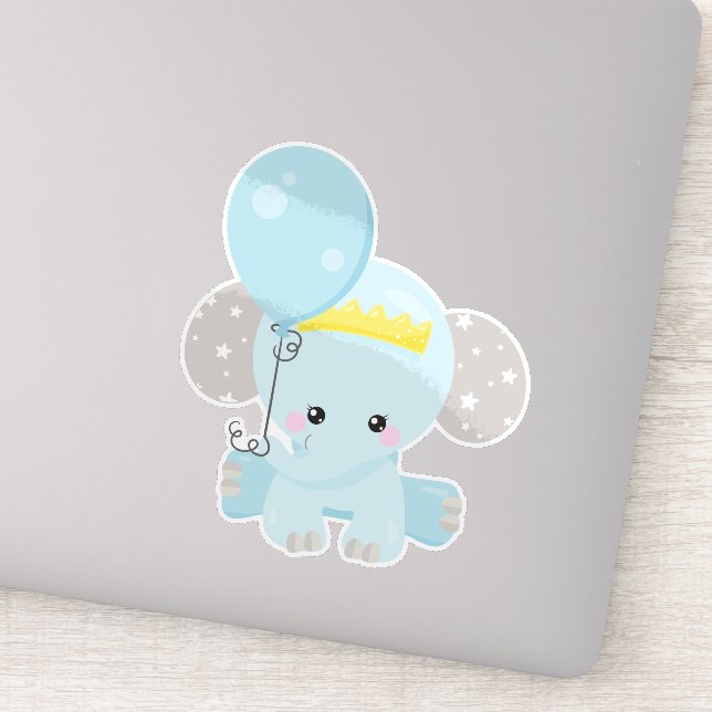 Cute Elephant, Elephant With Balloon, Crown, Stars (Detail)