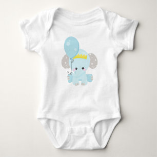 Cute Elephant, Elephant With Balloon, Crown, Stars Baby Bodysuit