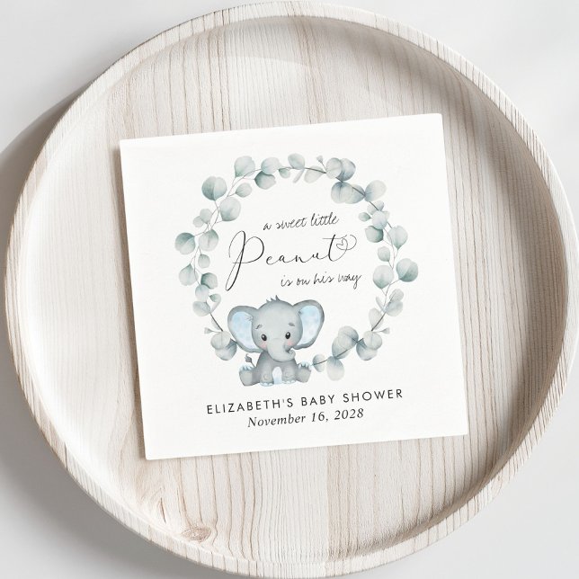 Cute Elephant Eucalyptus Baby Boy Shower Napkin (Creator Uploaded)