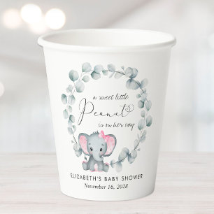Cute Elephant Eucalyptus Baby Girl Shower Paper Cups