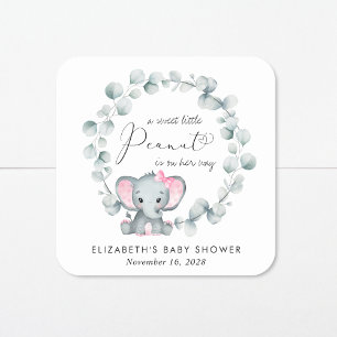 Cute Elephant Eucalyptus Baby Girl Shower Square Sticker