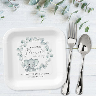Cute Elephant Eucalyptus Baby Shower Paper Plate