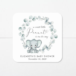Cute Elephant Eucalyptus Baby Shower Square Sticker