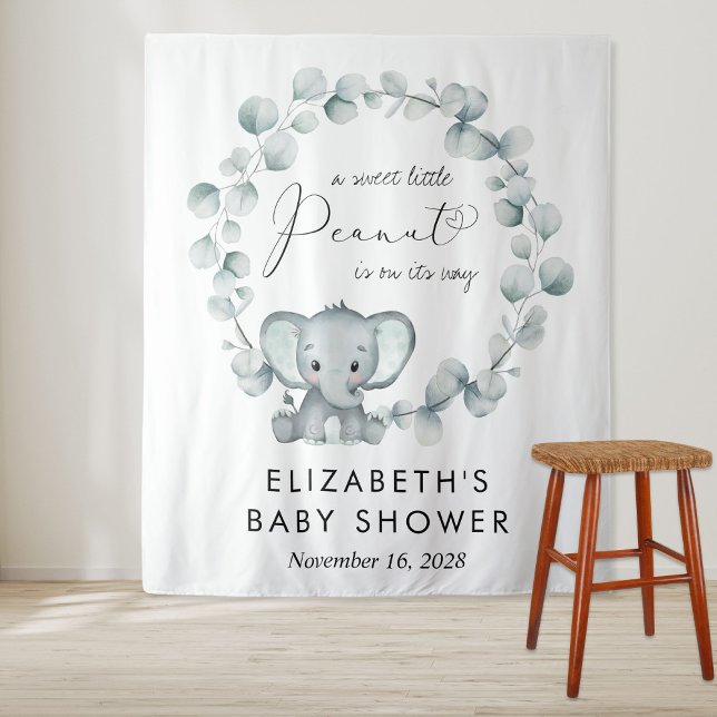 Cute Elephant Eucalyptus Baby Shower Welcome Tapestry (Creator Uploaded)