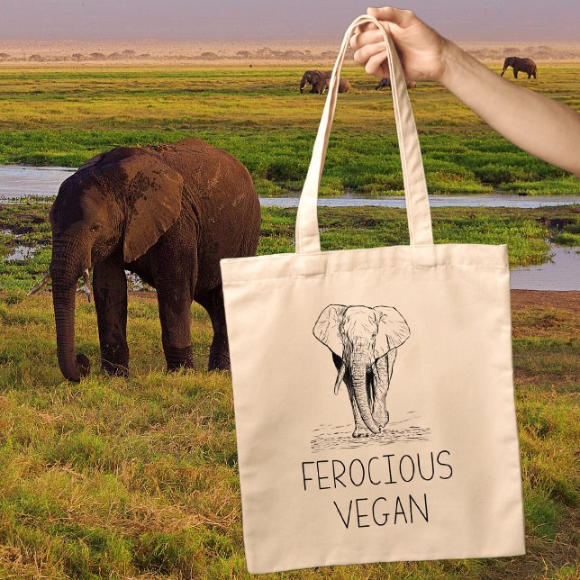 Cute Elephant Ferocious Vegan  Tote Bag (Creator Uploaded)
