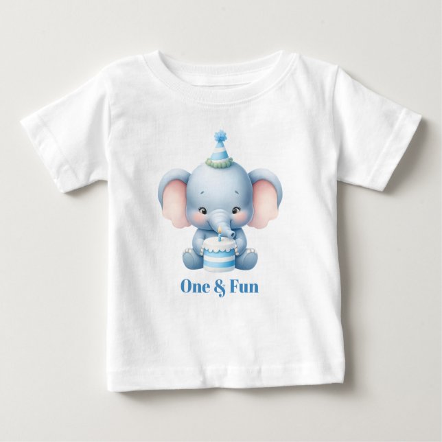 Cute Elephant First Birthday Party T-Shirt (Front)