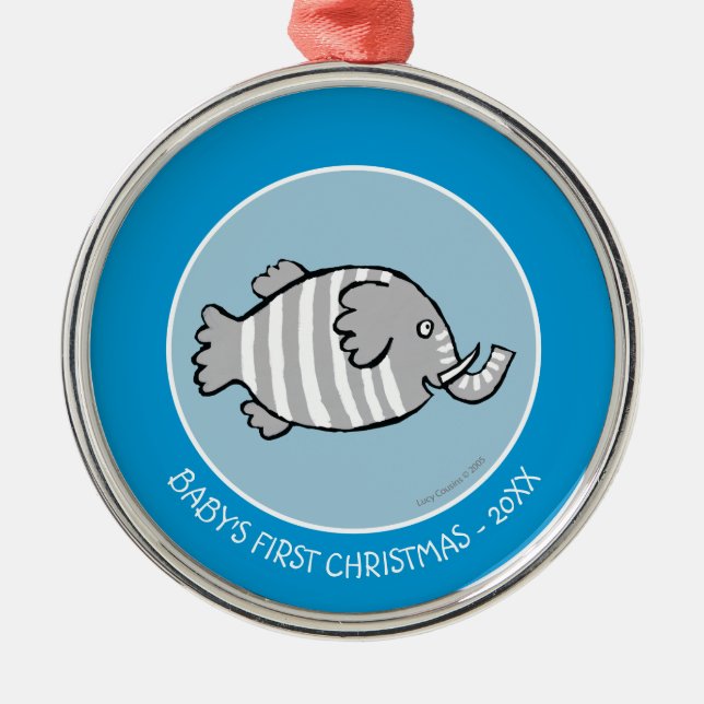 Cute Elephant Fish Scene with Coral Metal Ornament (Front)