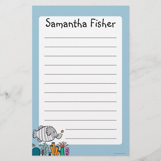 Cute Elephant Fish Scene with Coral Stationery (Front)