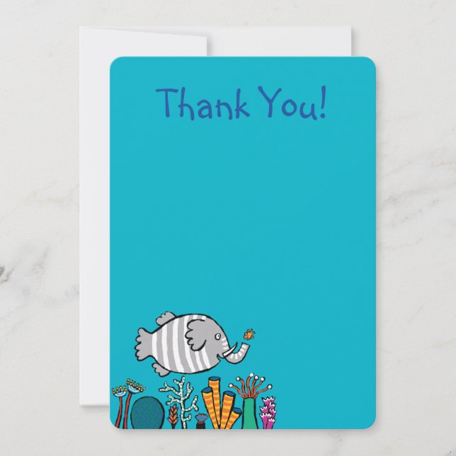 Cute Elephant Fish Scene with Coral Thank You Card (Front)