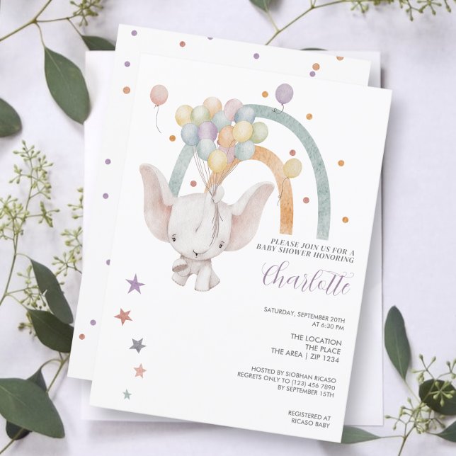 Cute Elephant Floating With Balloons Baby Shower Invitation (Creator Uploaded)