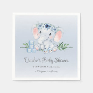 Cute Elephant Floral Baby Boy Baby Shower Napkin