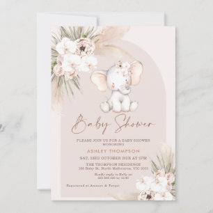 Cute Elephant Floral Boho Arch Baby Shower Invitation