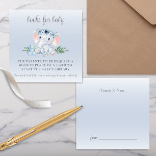 Cute Elephant Floral Boy Baby Shower Book Request Enclosure Card