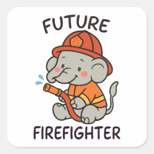 Cute Elephant Future Firefighter Kids fun Square Sticker