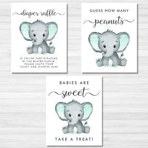 Cute Elephant Games Favours Baby Shower Poster Set
