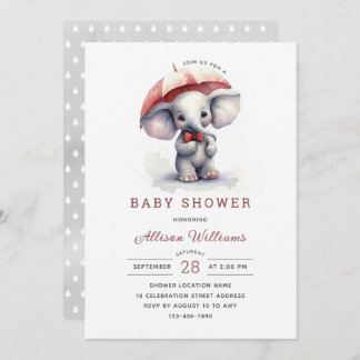 Cute Elephant Gender Neutral Baby Shower  Invitation