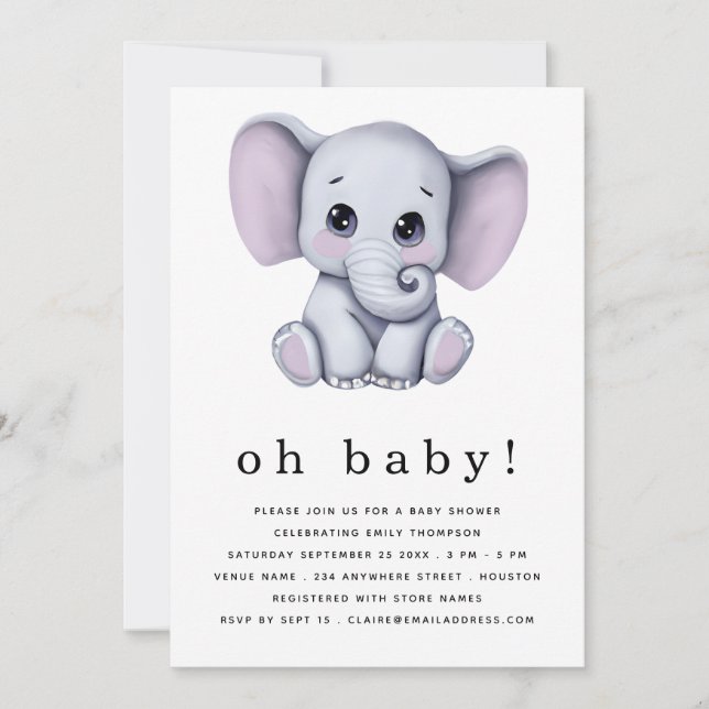 Cute Elephant Gender Neutral Baby Shower Invitation (Front)