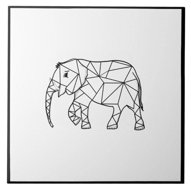 Cute Elephant Geometric Black and White Ceramic Tile (Front)