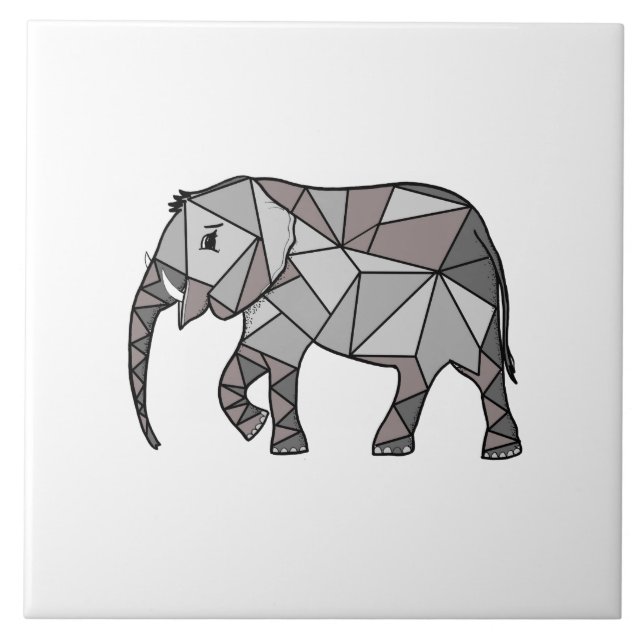 Cute Elephant Geometric Black and White Ceramic Tile (Front)