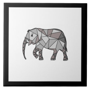 Cute Elephant Geometric Black and White Ceramic Tile