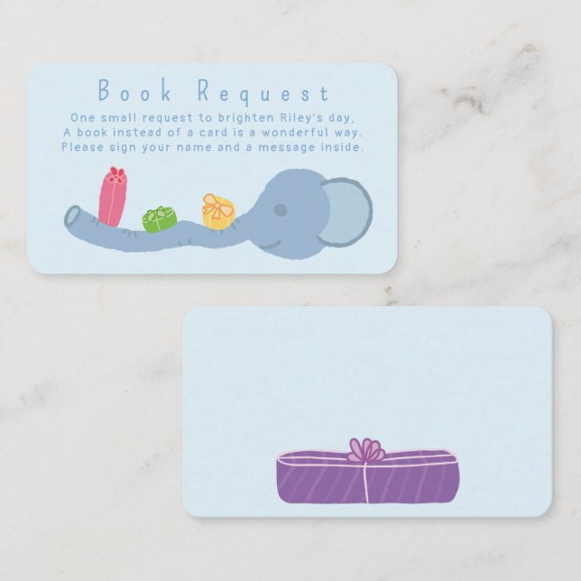 Cute Elephant & Gifts "Book Request" Enclosure Car Card (Front/Back)