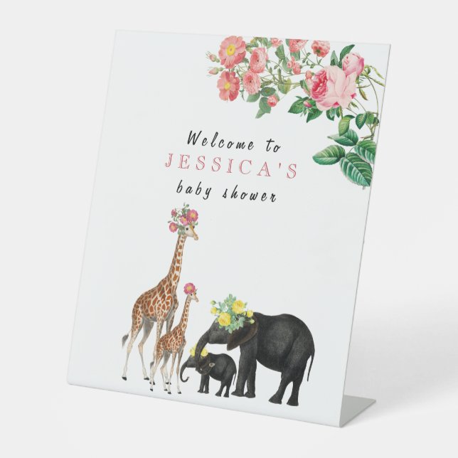 Cute Elephant & Giraffe Baby Shower Welcome Sign (Front)