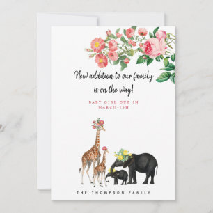 Cute Elephant Giraffe Floral Pregnancy Announcemt Invitation