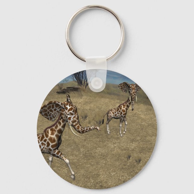 Cute Elephant Giraffes Key Ring (Front)
