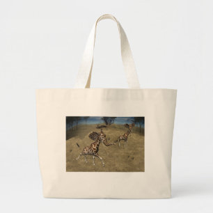 Cute Elephant Giraffes Large Tote Bag