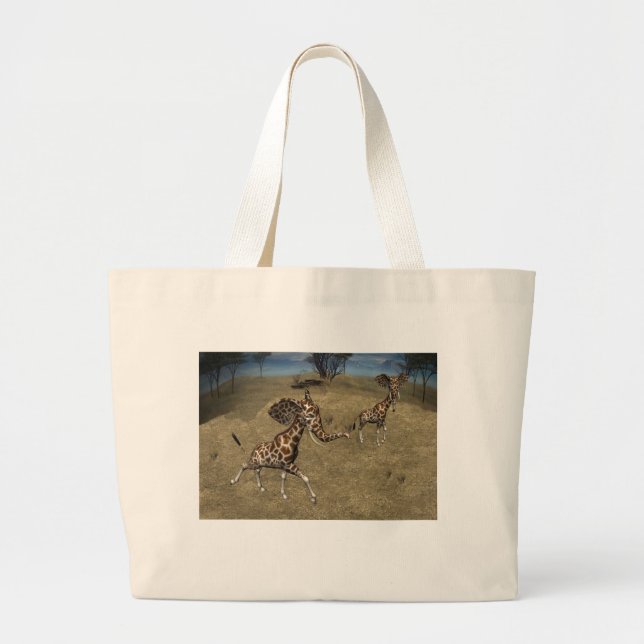 Cute Elephant Giraffes Large Tote Bag (Front)