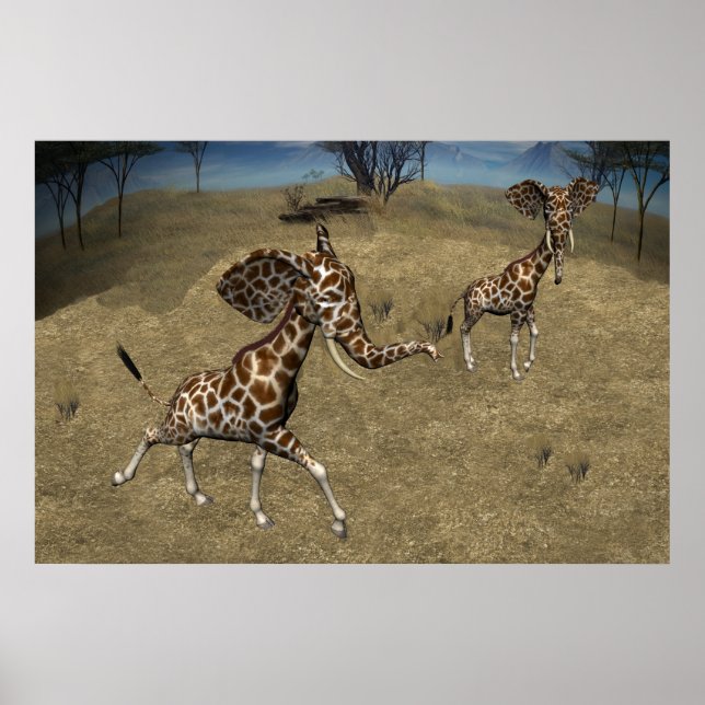 Cute Elephant Giraffes Poster (Front)