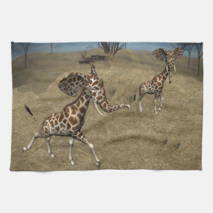 Cute Elephant Giraffes Tea Towel