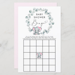 Cute Elephant Girl Baby Bingo Shower Game