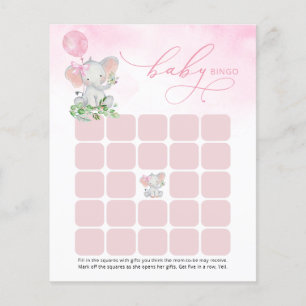Cute Elephant Girl Baby Shower Bingo Card