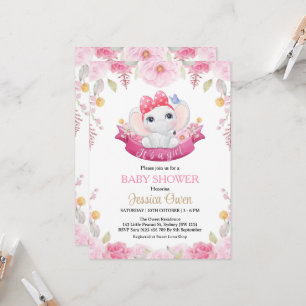 Cute Elephant Girl Baby Shower Invitation