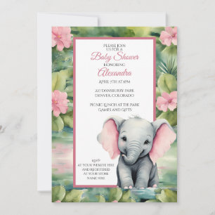 Cute Elephant Girl Baby Shower Invitation