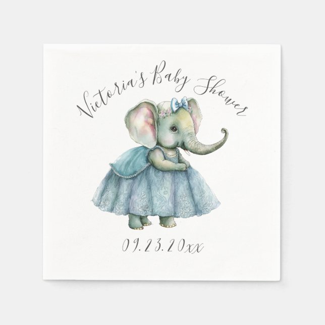 Cute Elephant Girl Baby Shower Napkins (Front)