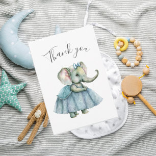Cute Elephant Girl Baby Shower Thank You Card