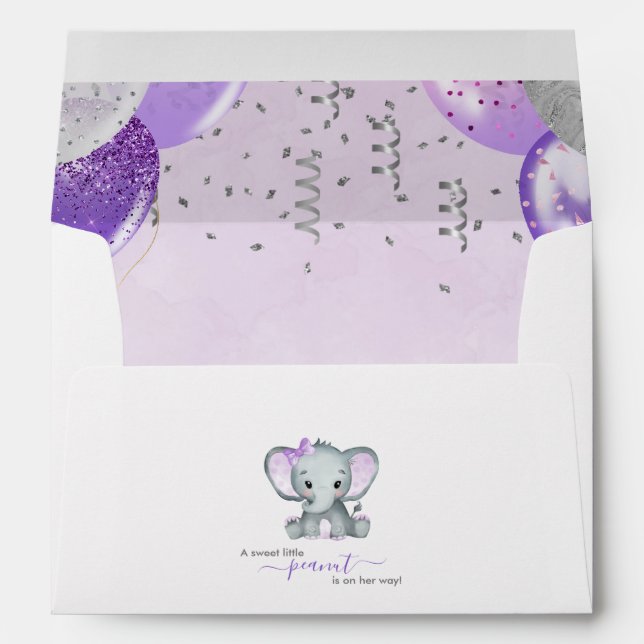 Cute Elephant Girl Balloons Baby Shower Envelope (Back (Bottom))