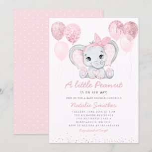 Cute Elephant Girl Balloons Baby Shower Invitation