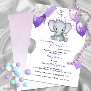 Cute Elephant Girl Balloons Baby Shower Invitation