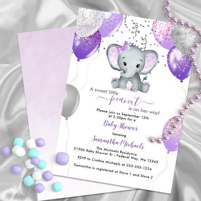 Cute Elephant Girl Balloons Baby Shower Invitation (Cute Elephant Girl Balloons Baby Shower Invitation)